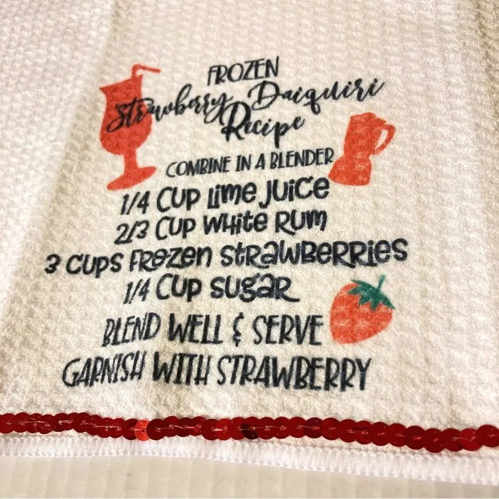 STRAWBERRY DAIQUIRI Bar Keeper Towel and Countertop Dish Glass Scrubby Gift Set